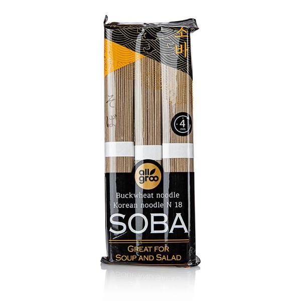 Allgroo - Soba Nudeln mit Buchweizen- und Weizenmehl dunkel 1.4mm 20cm lang Allgroo