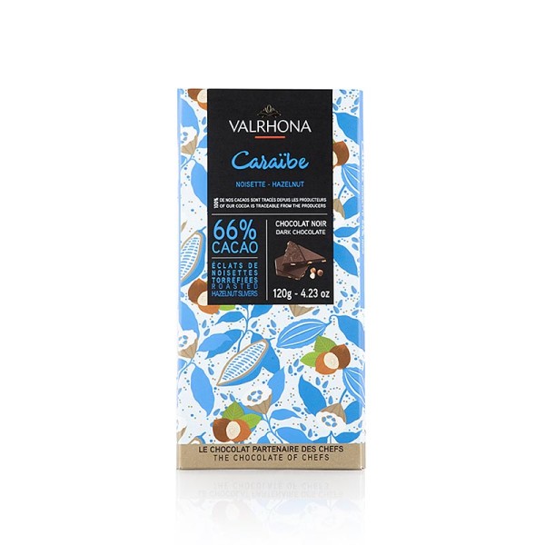 Valrhona - Valrhona Caraibe - Bitterschokolade mit Haselnusssplittern 66% Kakao Karibik