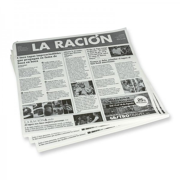 Deli-Vinos Kitchen Accessories - Einweg Snack Papier mit Zeitungspapierdruck ca.290x300mm La Racion
