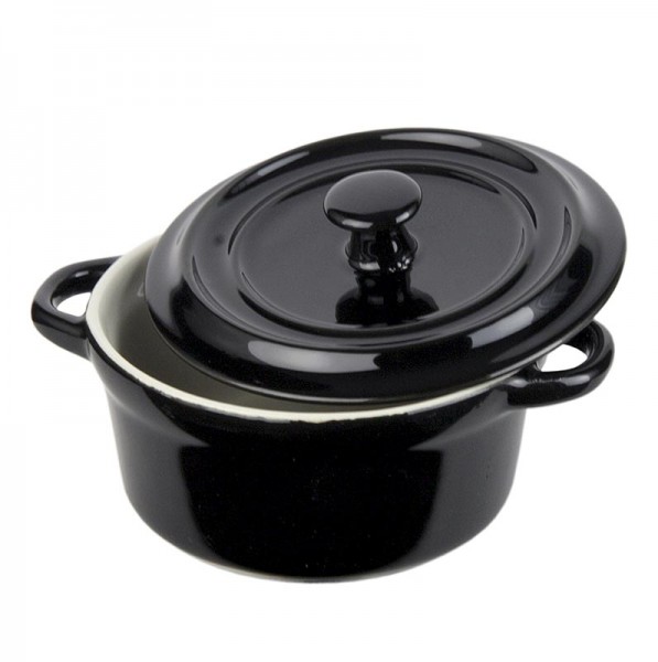 Deli-Vinos Kitchen Accessories - Cocotte aus Keramik schwarz mit Deckel 250 ml ø 10.5cm 5 cm hoch