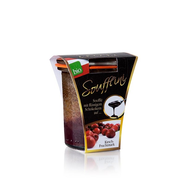 Soufflini - Soufflini - Schokoladensouffle mit flüssigem Kern auf Kirschspiegel BIO