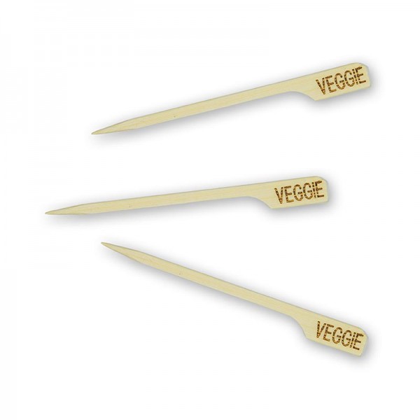 Deli-Vinos Kitchen Accessories - Bambus-Spieße mit Blattende mit Aufschrift Veggie 9cm