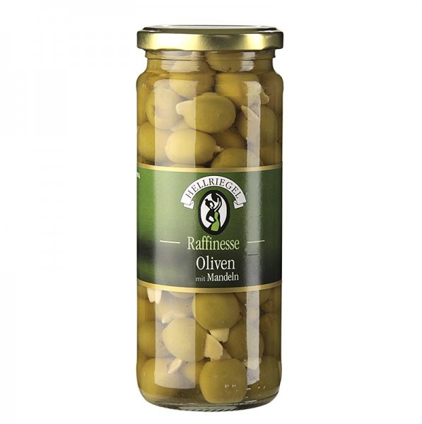 Hellriegel Raffinesse - Grüne Oliven ohne Kern mit Mandeln in Lake