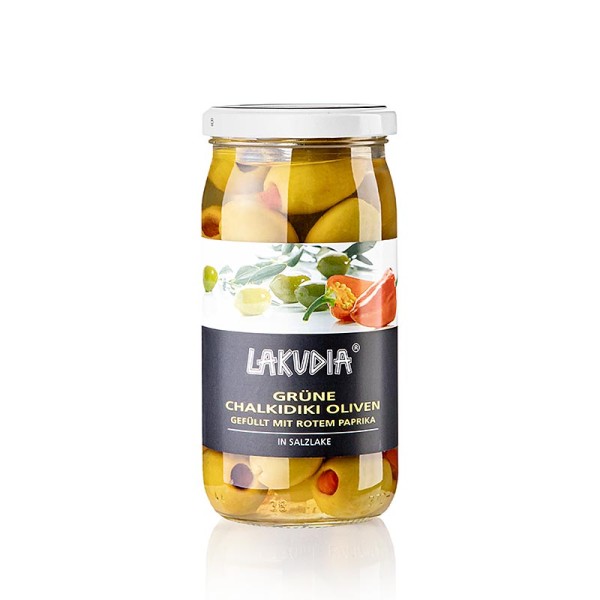 Lakudia - Grüne Oliven Chalkidiki ohne Kern mit Paprika Lakudia