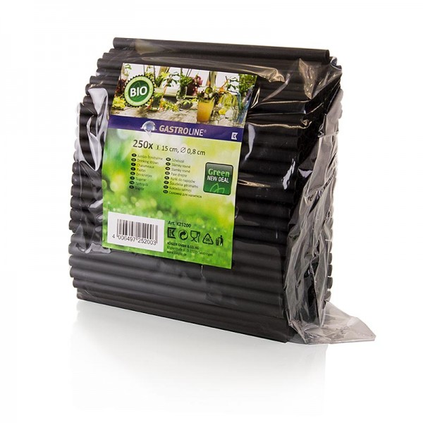 Gastroline - Jumbo Trinkhalme aus PLA (Polylactid) schwarz Ø8mm 15cm lang