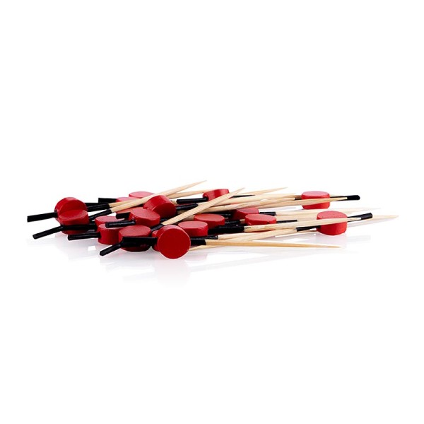 Deli-Vinos Kitchen Accessories - Bambus Spieße mit schwarz gefärbtem Ende rote Scheibe 7cm 100 Stück