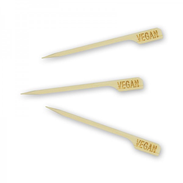 Deli-Vinos Kitchen Accessories - Bambus-Spieße mit Blattende mit Aufschrift Vegan 9cm