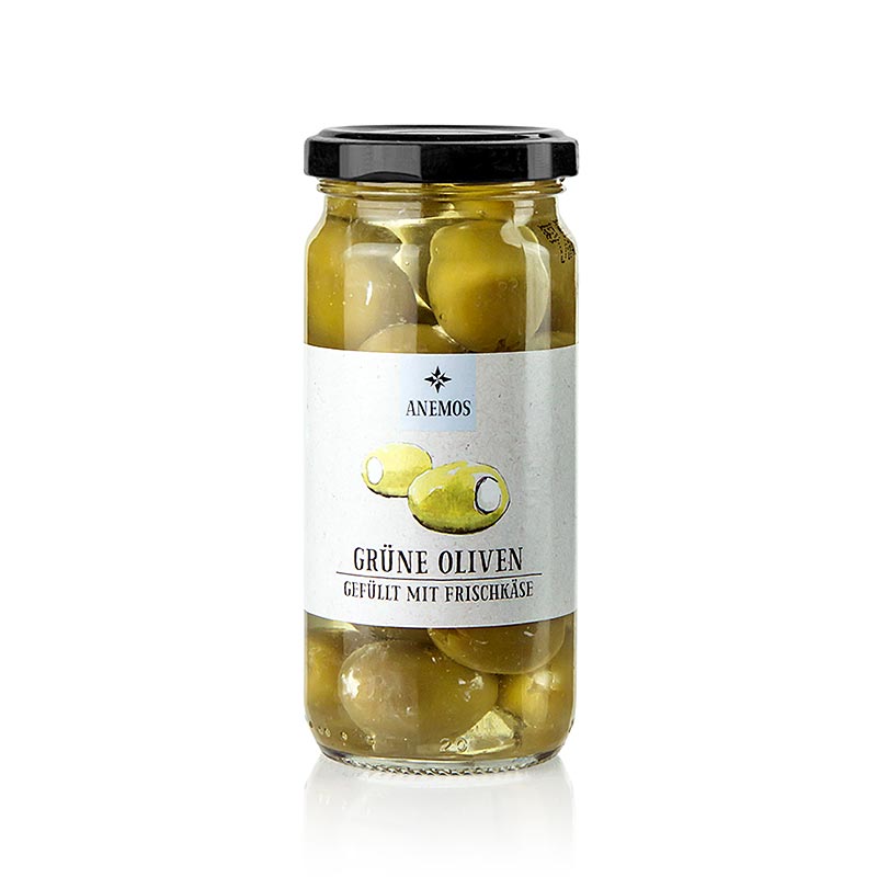 Grüne Oliven mit Frischkäse in Öl ANEMOS 227 g, Abtropfgewicht 127 g ...