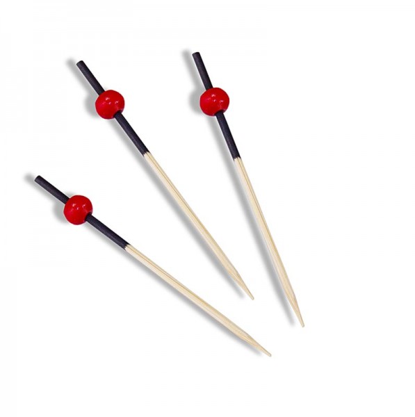 Deli-Vinos Kitchen Accessories - Holz-Spieße mit schwarz gefärbtem Ende und roter Kugel 7cm
