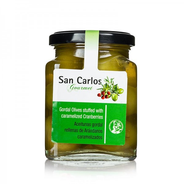 San Carlos Gourmet - Grüne Oliven ohne Kern Gordal mit karamellsierten Cranberries San Carlos