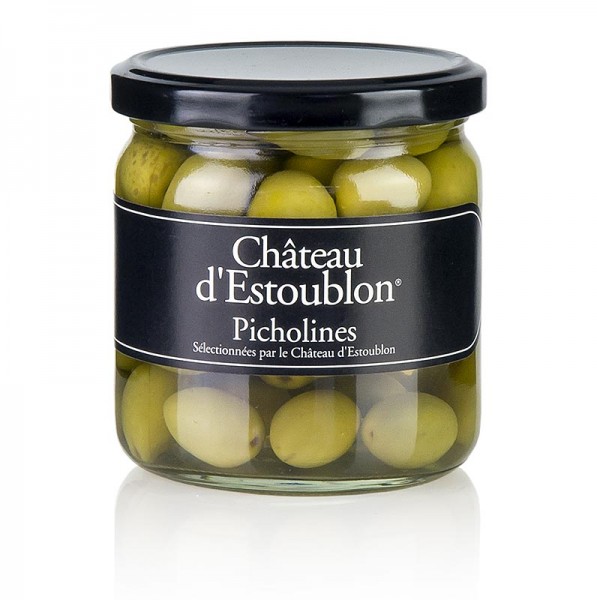 Chateau d´Estoublon - Grüne Oliven mit Kern Picholine-Oliven in Lake Chateau d´Estoublon