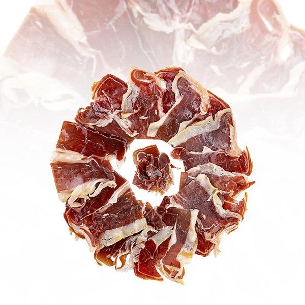 Cortes Gourmed - Ibérico Cebo Hinterschinken 50% Iberico mind. 36 Monate geschnitten