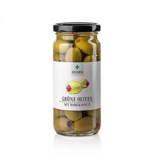 Anemos - Grüne Oliven ohne Kerne mit Paprikapaste ANEMOS