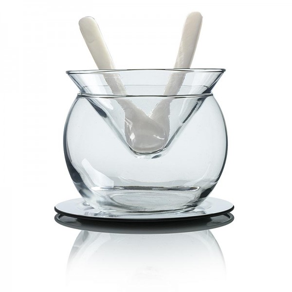 Deli-Vinos Kitchen Accessories - Desietra Kaviarglasschale (Bowle) mit Edelstahl Untersetzer und 2 Löffel
