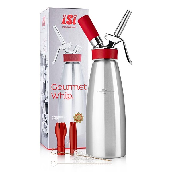 iSi Gourmet Whip - Espuma - Sprayer Gourmet Whip Plus komplett Edelstahl matt 1 Liter rot