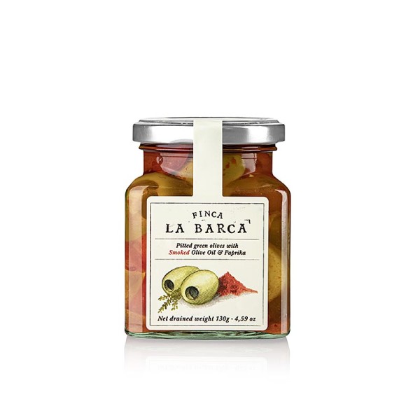 Finca La Barca - Grüne Oliven ohne Kern mit geräucherter Paprika Finca La Barca